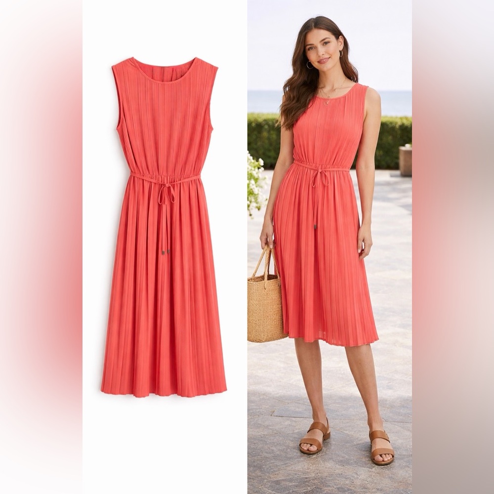 Only Coral Pleated Dress. Size L.